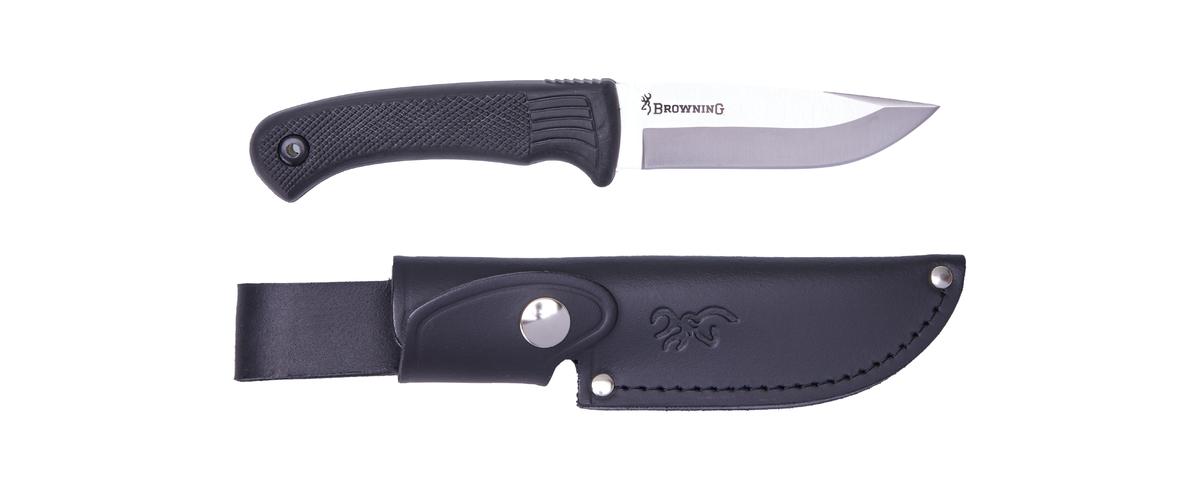 Browning Knife Pro Hunter Fixed Rubber Black, Leather Sheath 10cm