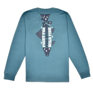 Frödinflies ‘Free Rivers & Wild Fish’ Long-Sleeve T-Shirt - Earth Blue