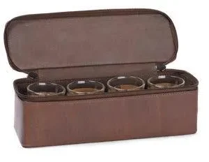 Brännö Snapsväska 4 glas 6,0cl Avlång. Buffelskinn