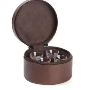 Brännö Snapsväska 4 glas 2,5cl Rund. Buffelskinn