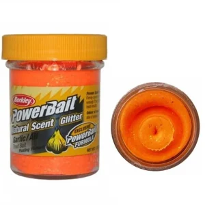 Powerbait Trout Glitter Natural Scent Garlic Fluo Orange